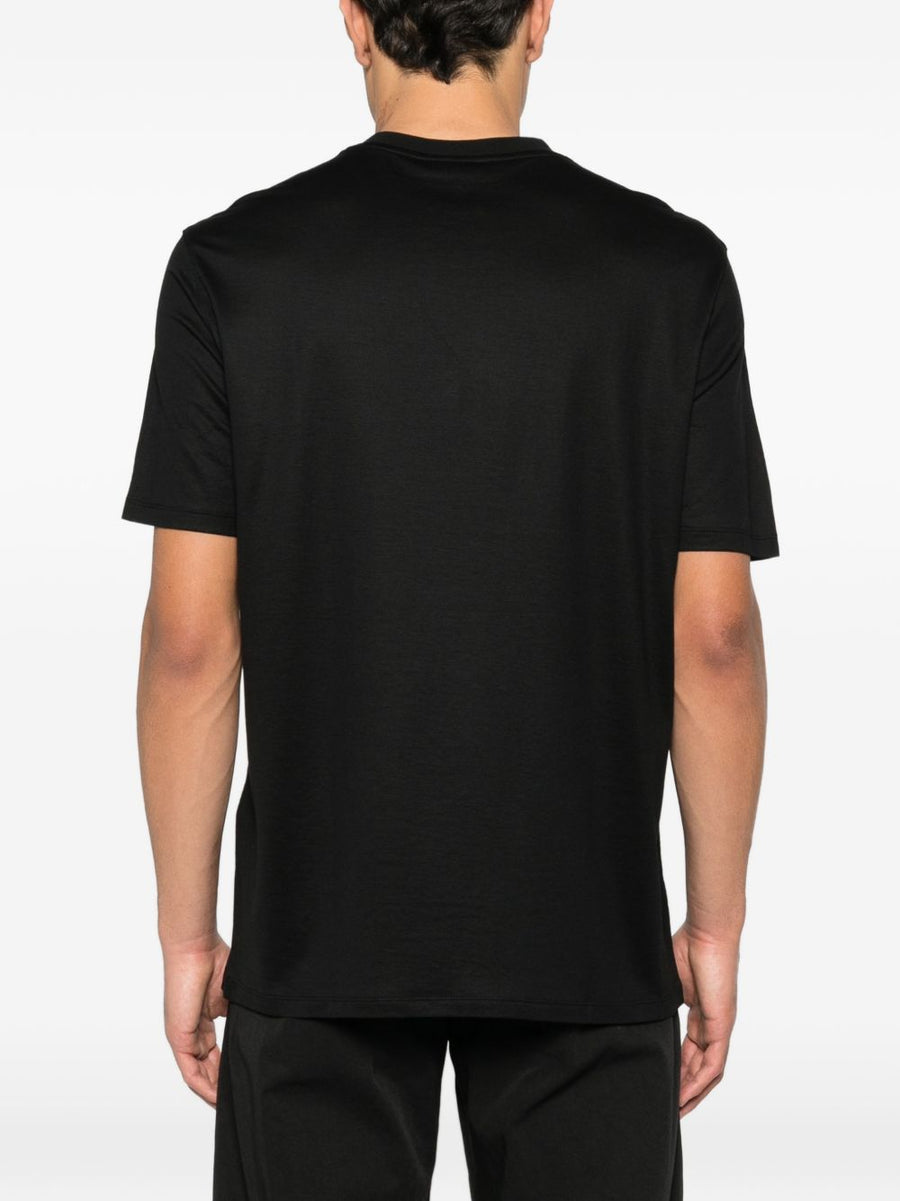 Emporio Armani Lyocell Cotton Blend T Shirt Black Logo Embroidery