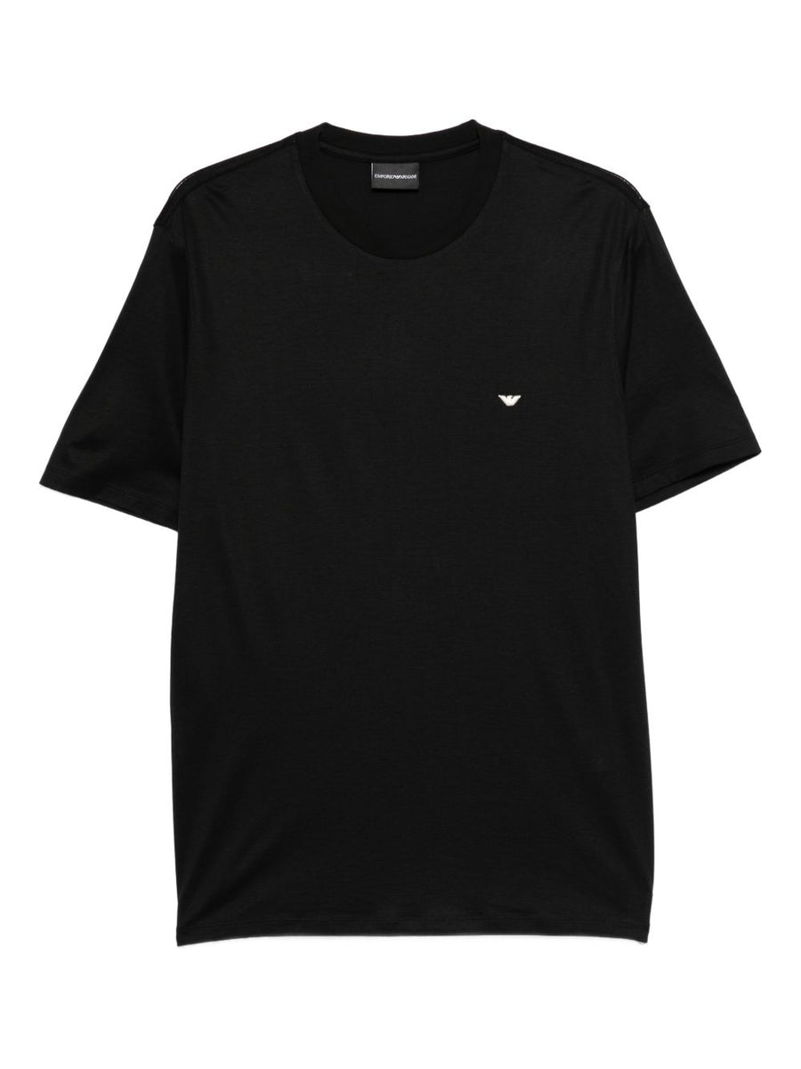 Emporio Armani Lyocell Cotton Blend T Shirt Black Logo Embroidery