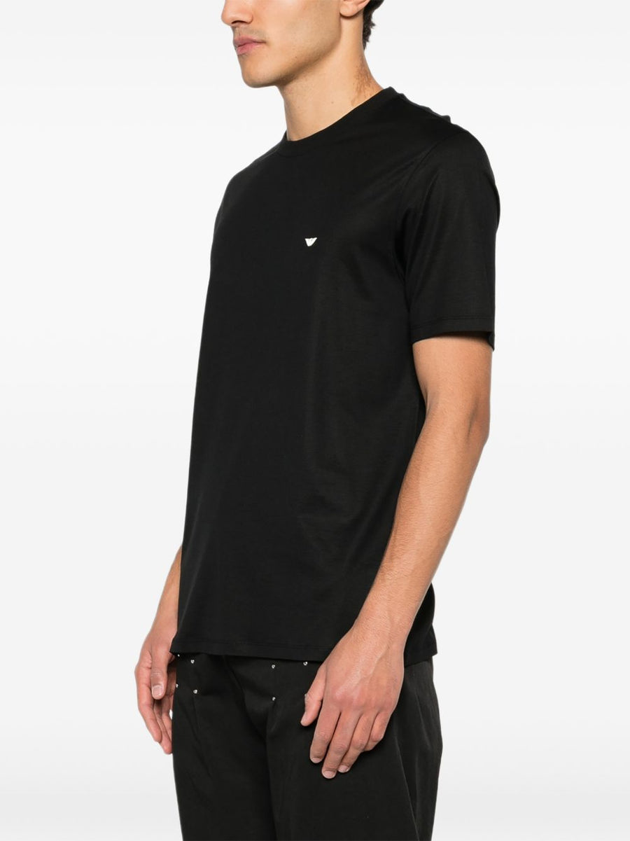 Emporio Armani Lyocell Cotton Blend T Shirt Black Logo Embroidery