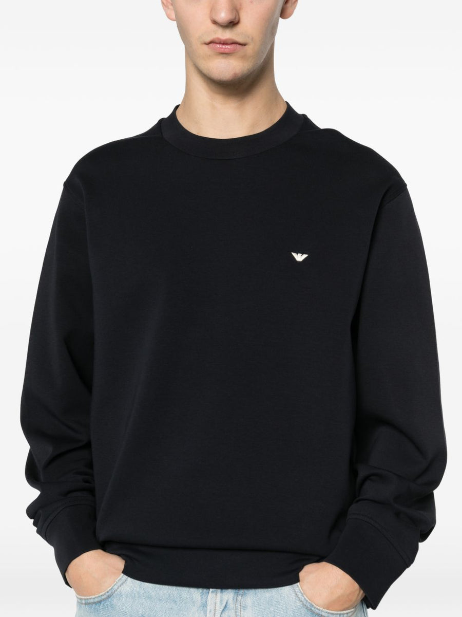 Emporio Armani Cotton Crewneck Sweatshirt For Men Navy Logo Detail Premium Comfort And Versatility