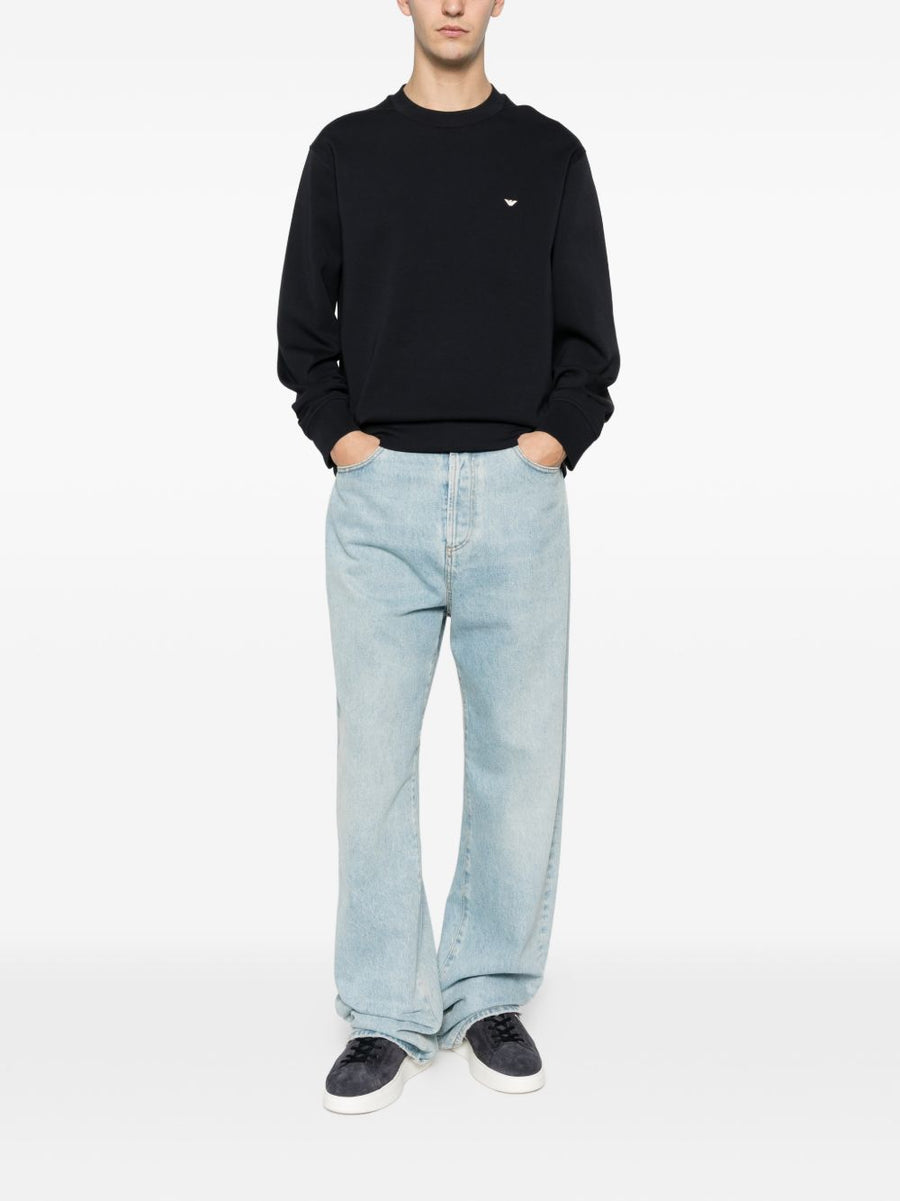 Emporio Armani Cotton Crewneck Sweatshirt For Men Navy Logo Detail Premium Comfort And Versatility