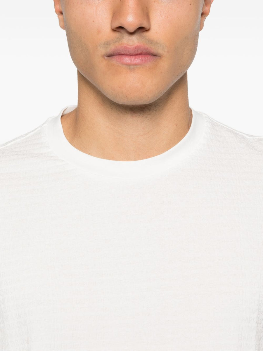 Emporio Armani T Shirt Logo 100 Percent Cotton White Jacquard for Men Smart Casual Wardrobe Essential