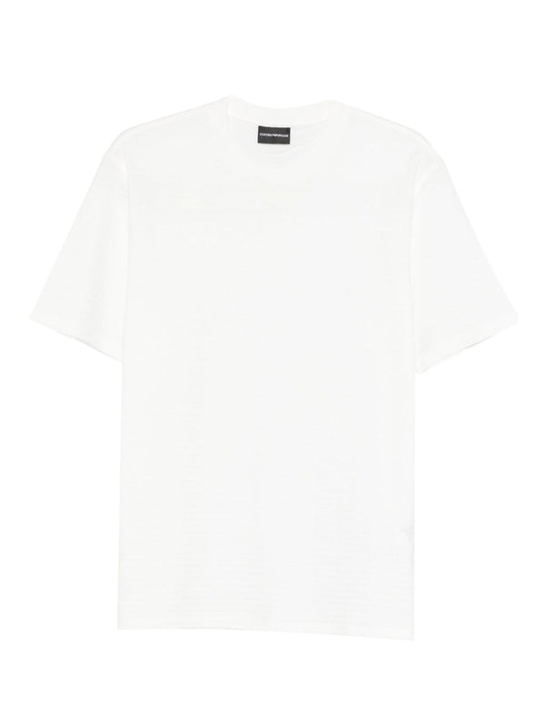 Emporio Armani T Shirt Logo 100 Percent Cotton White Jacquard for Men Smart Casual Wardrobe Essential