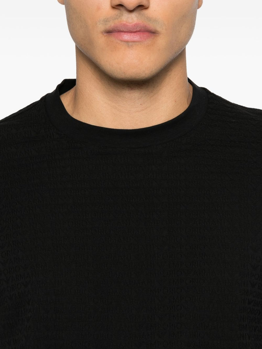 Emporio Armani Logo Jacquard Cotton T Shirt For Men Premium Casual Topwear Luxury Brand Statement