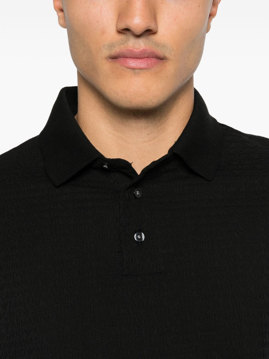 Emporio Armani Logo Jacquard Cotton Polo Shirt Black Short Sleeve for Men