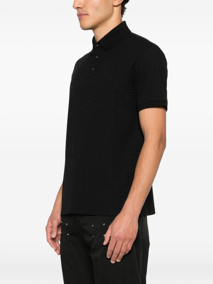 Emporio Armani Logo Jacquard Cotton Polo Shirt Black Short Sleeve for Men