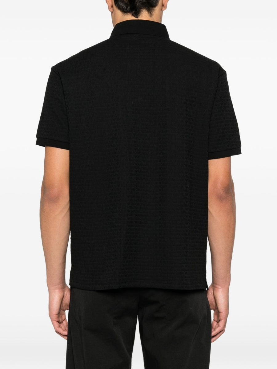 Emporio Armani Logo Jacquard Cotton Polo Shirt Black Short Sleeve for Men