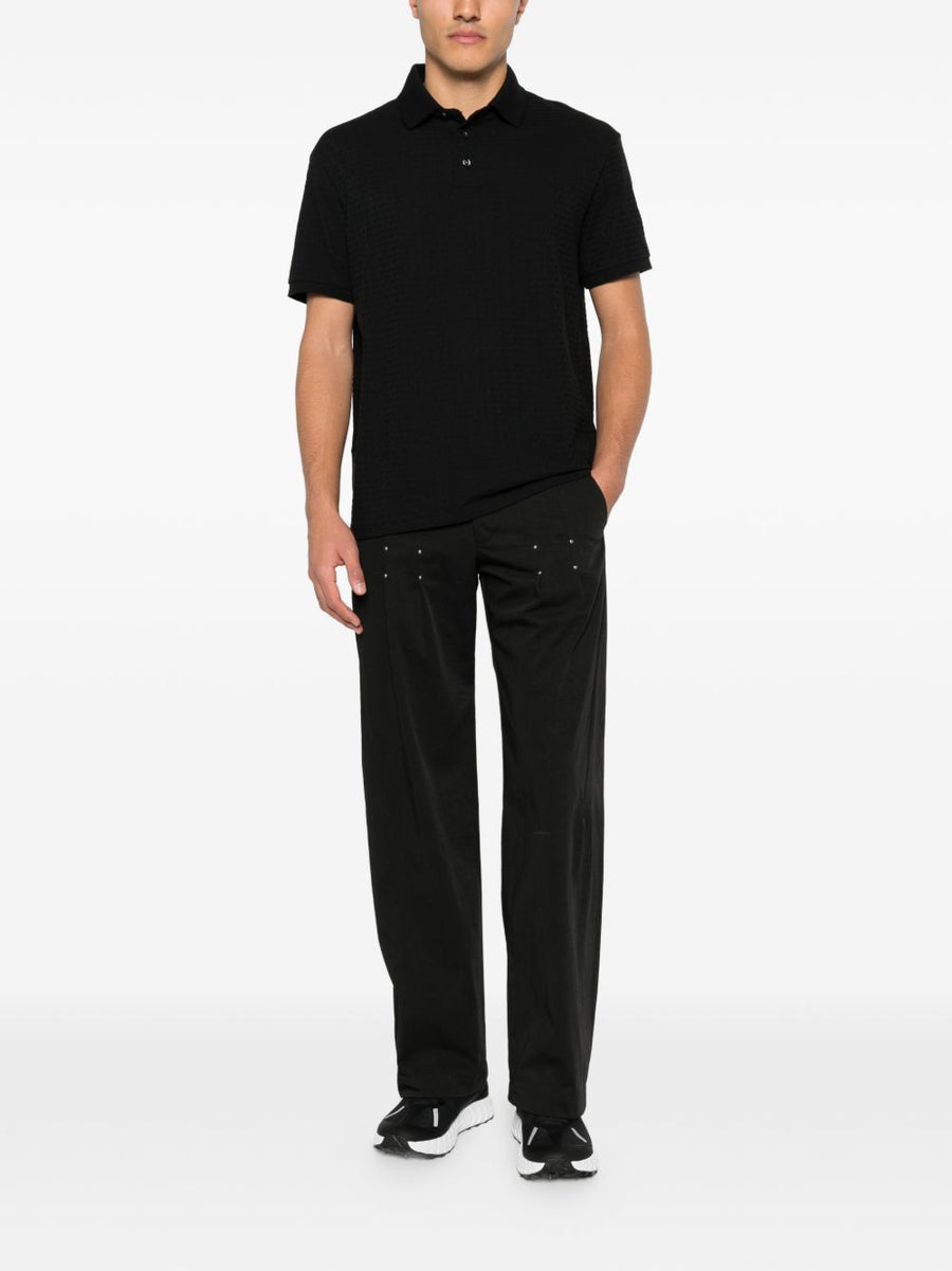 Emporio Armani Logo Jacquard Cotton Polo Shirt Black Short Sleeve for Men