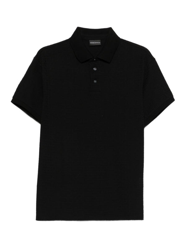 Emporio Armani Logo Jacquard Cotton Polo Shirt Black Short Sleeve for Men