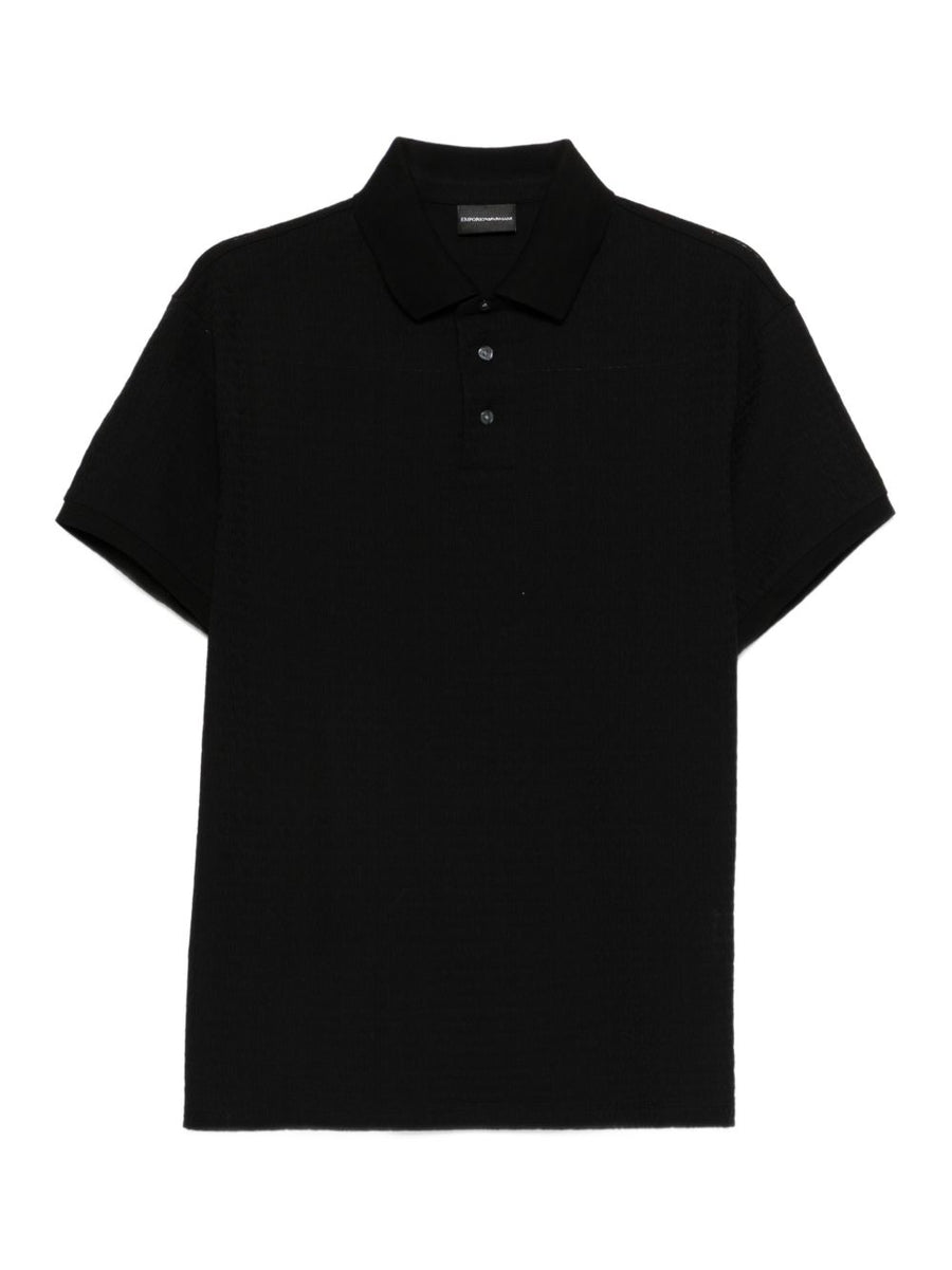 Emporio Armani Logo Jacquard Cotton Polo Shirt Black Short Sleeve for Men