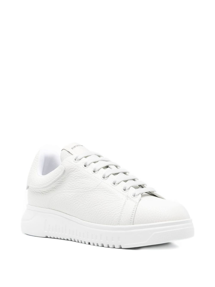 Emporio Armani Luxury Leather Sneakers For Men White Calf Leather With Padded Tongue And Lace Up Closure