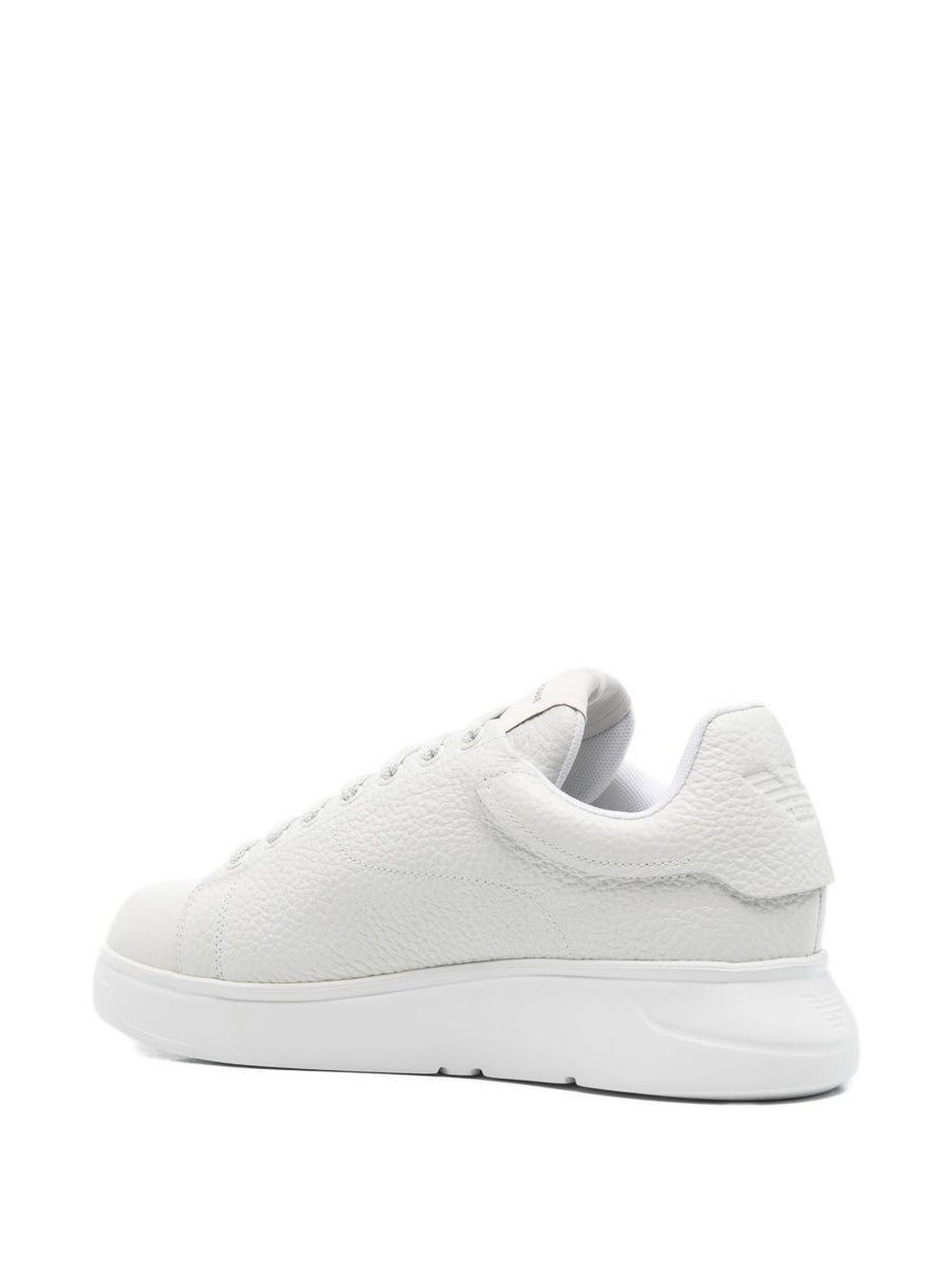 Emporio Armani Luxury Leather Sneakers For Men White Calf Leather With Padded Tongue And Lace Up Closure