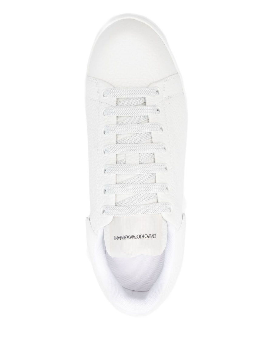 Emporio Armani Luxury Leather Sneakers For Men White Calf Leather With Padded Tongue And Lace Up Closure