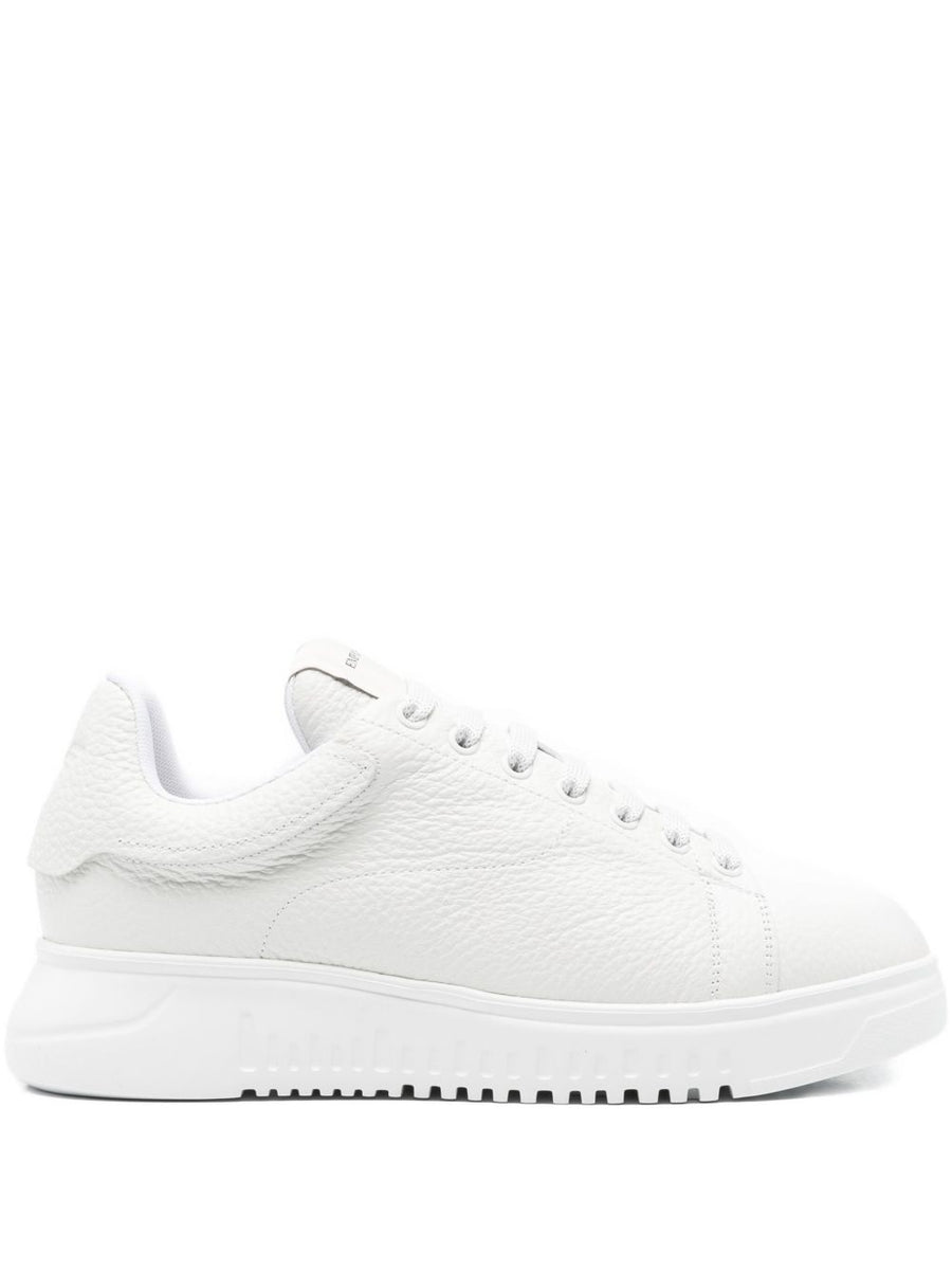 Emporio Armani Luxury Leather Sneakers For Men White Calf Leather With Padded Tongue And Lace Up Closure