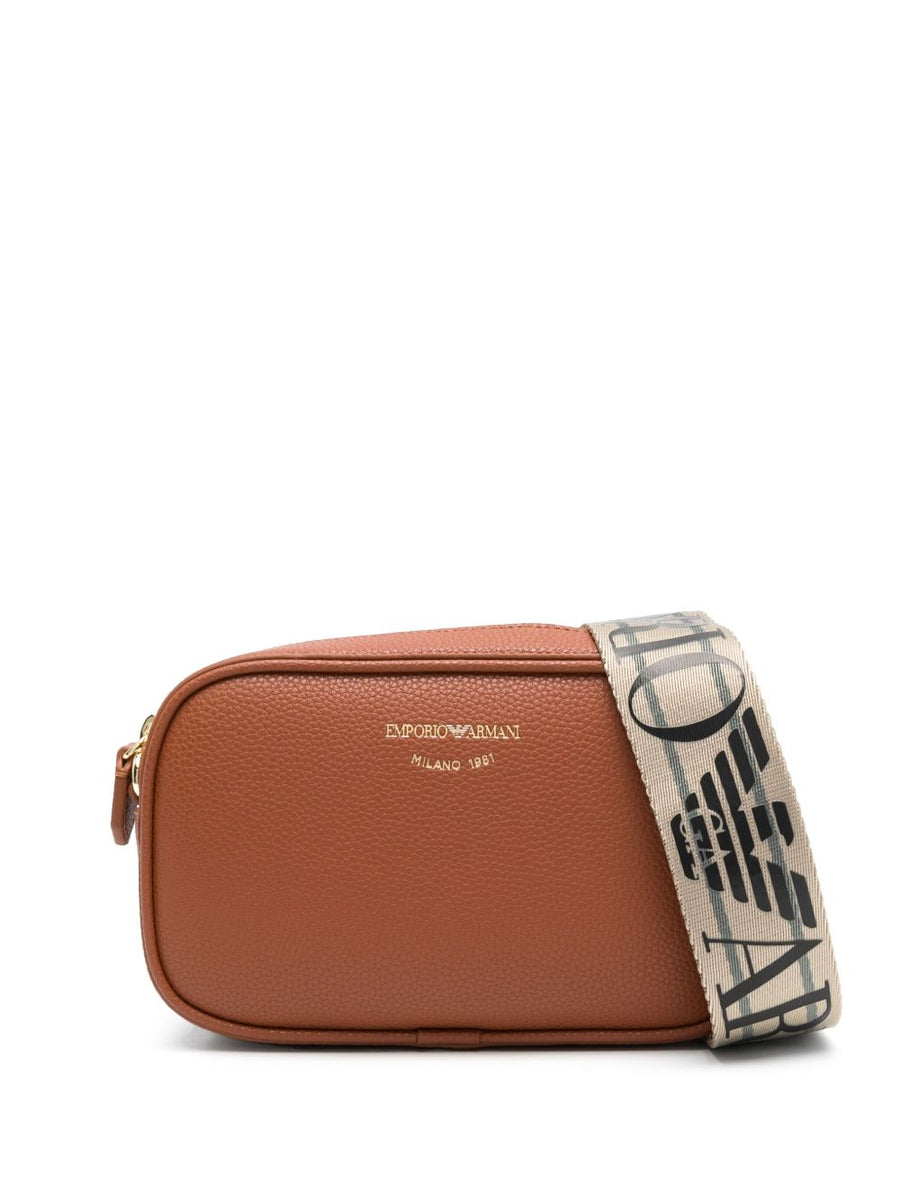 Emporio Armani Camera Bag Logo Debossed Leather Calf Pebble Texture Crossbody For Women