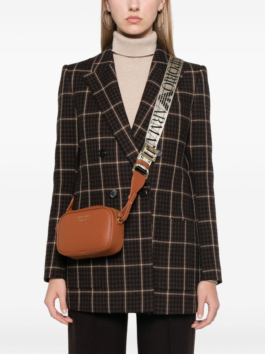 Emporio Armani Camera Bag Logo Debossed Leather Calf Pebble Texture Crossbody For Women