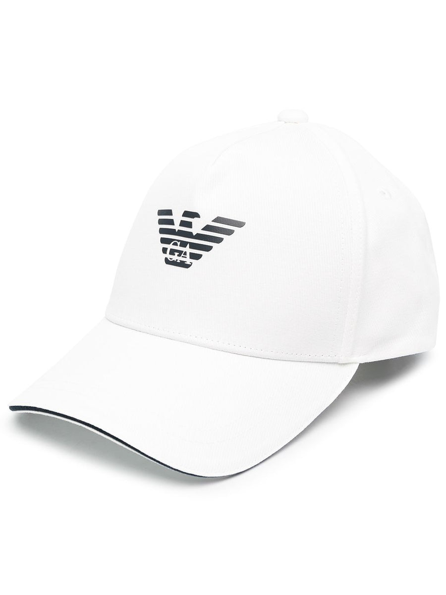Emporio Armani White Cotton Eagle Print Baseball Cap With Embroidered Logo