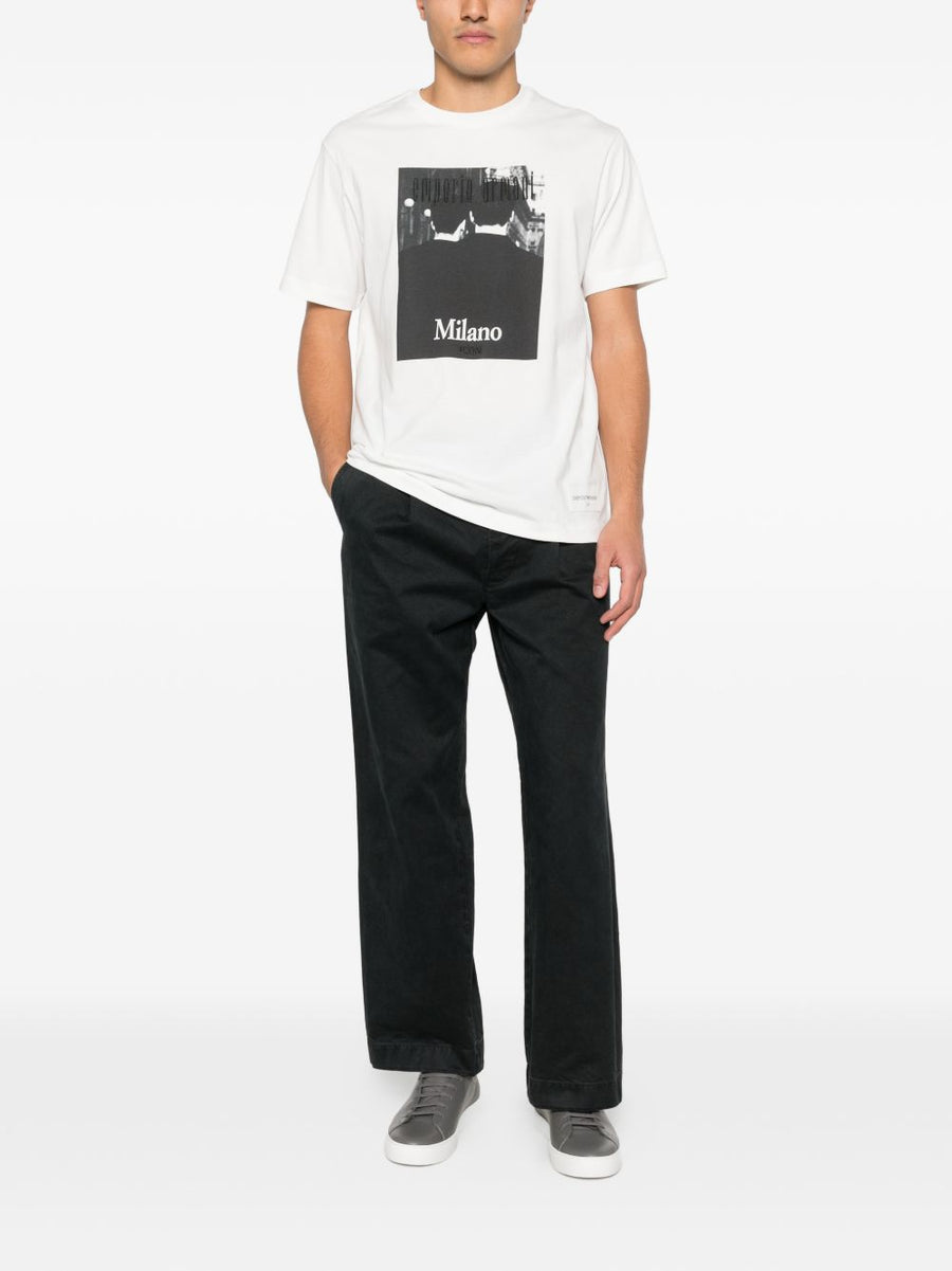 Emporio Armani White Graphic Print Cotton T Shirt For Men Luxury 100 Percent Cotton