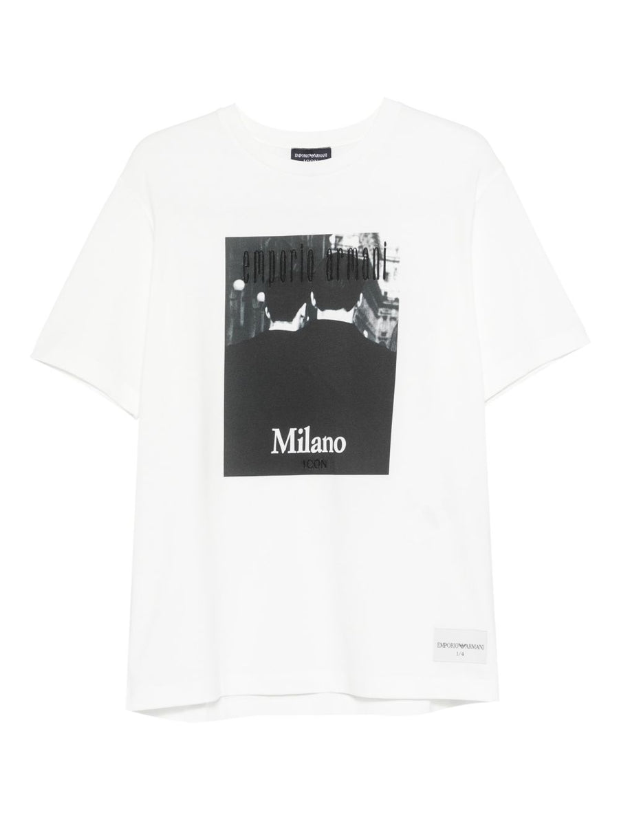 Emporio Armani White Graphic Print Cotton T Shirt For Men Luxury 100 Percent Cotton