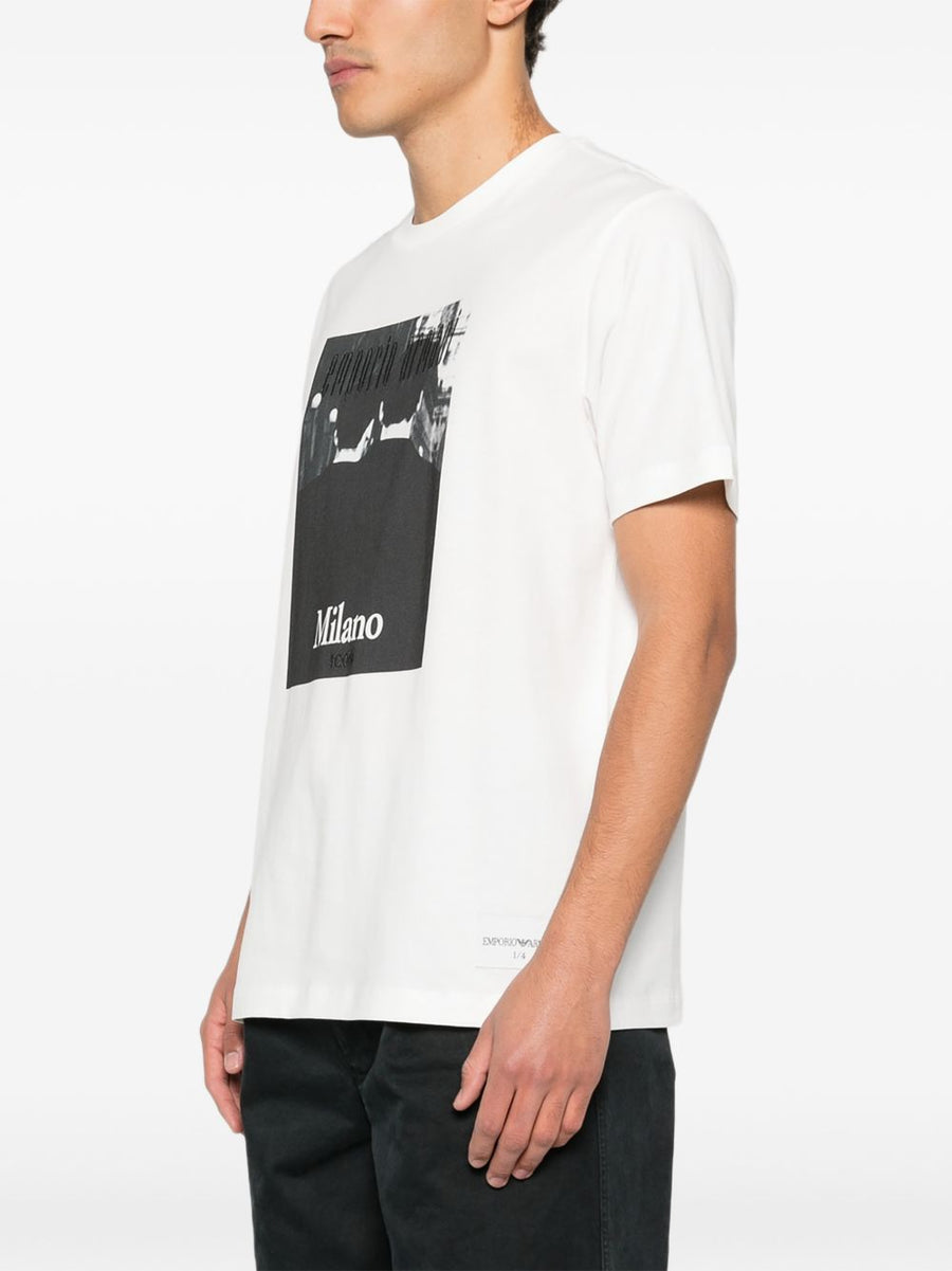 Emporio Armani White Graphic Print Cotton T Shirt For Men Luxury 100 Percent Cotton