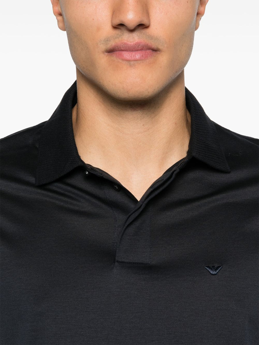 Emporio Armani Lyocell Cotton Polo Shirt Navy For Men Breathable Premium Comfort