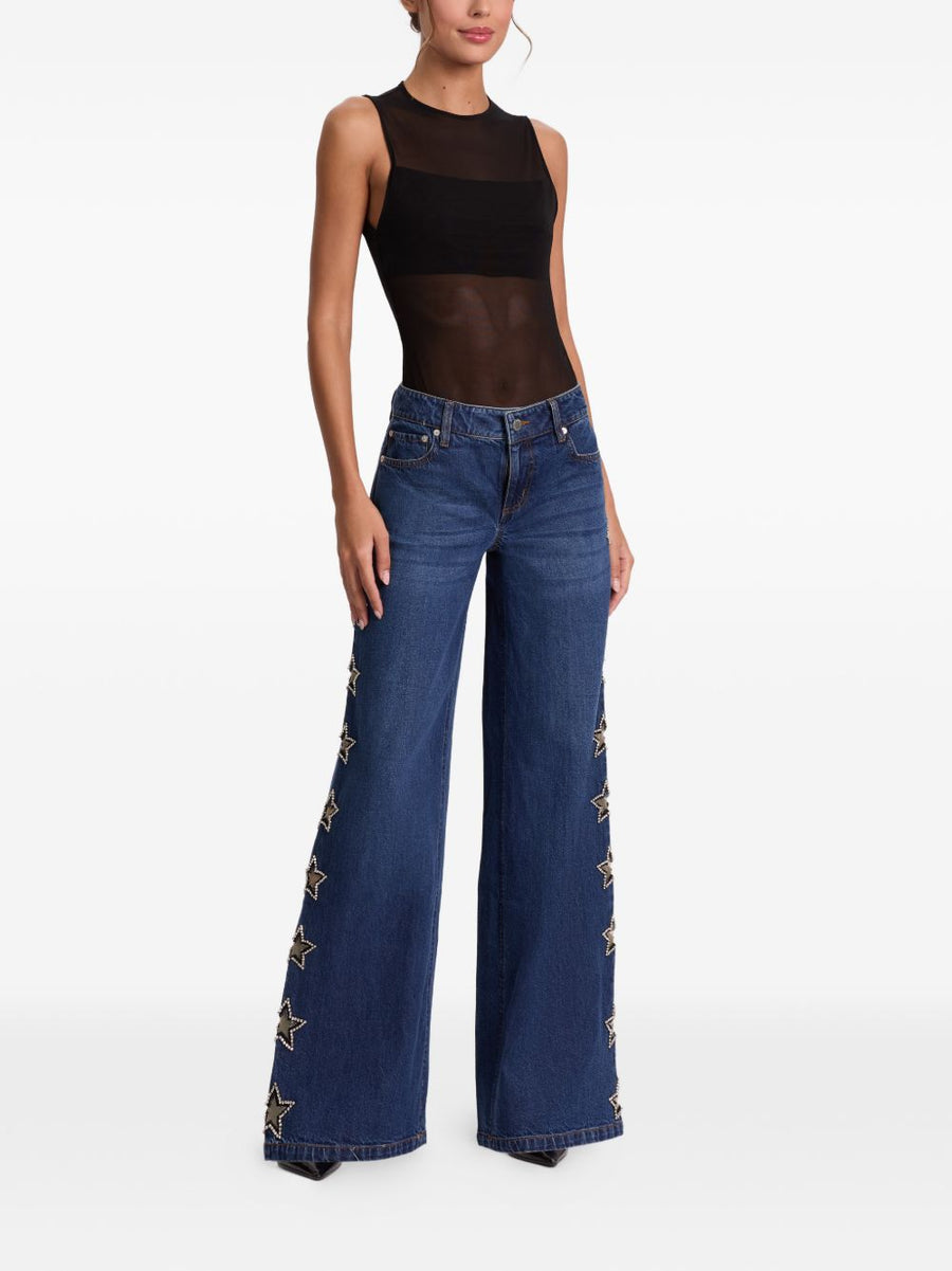 Alice + Olivia Embellished Baggy Jeans For Women Navy One Hundred Percent Cotton With Star Embellishments