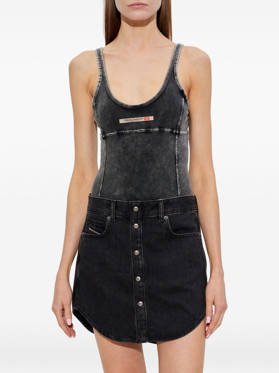 Diesel Phoebe Dnm Logo Patch Applique Bodysuit For Women Versatile Layering Top All Season Streetwear Essential