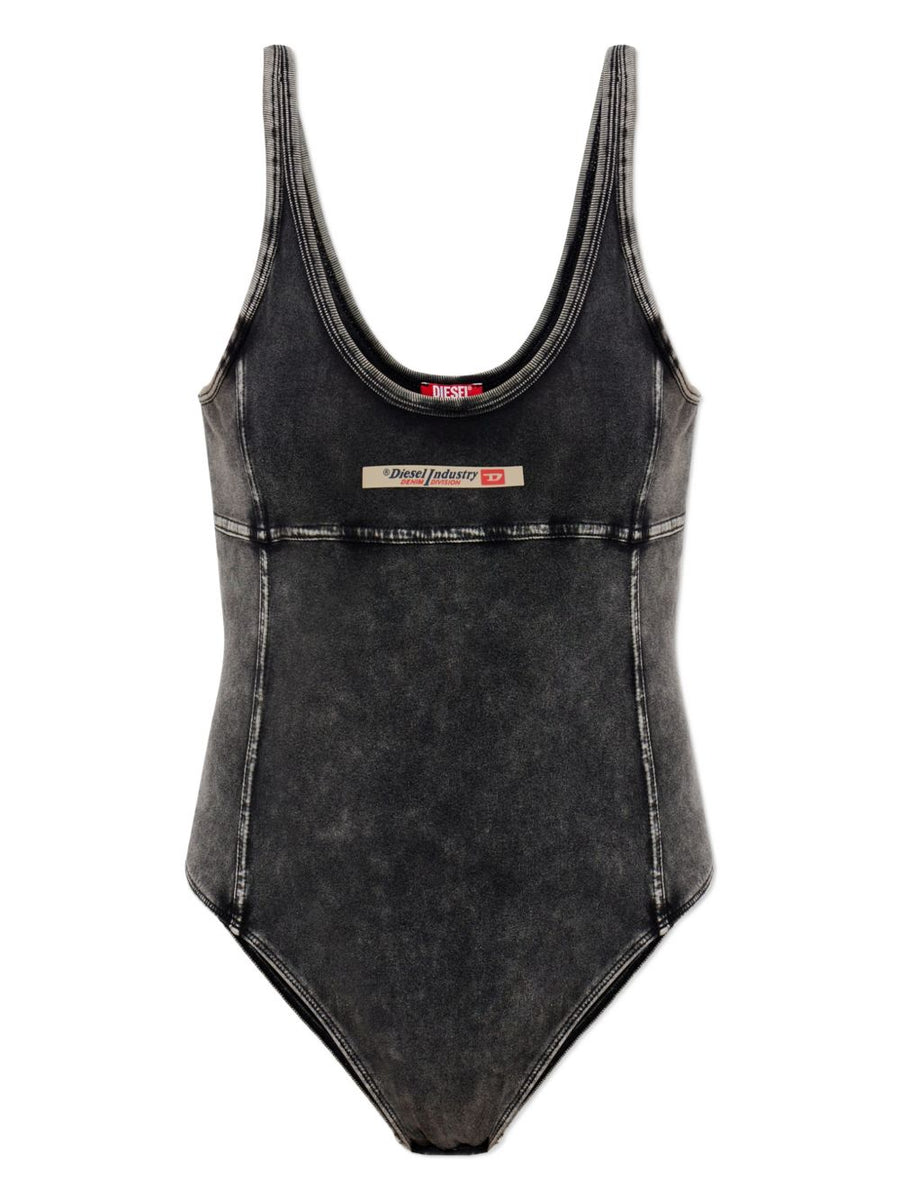 Diesel Phoebe Dnm Logo Patch Applique Bodysuit For Women Versatile Layering Top All Season Streetwear Essential