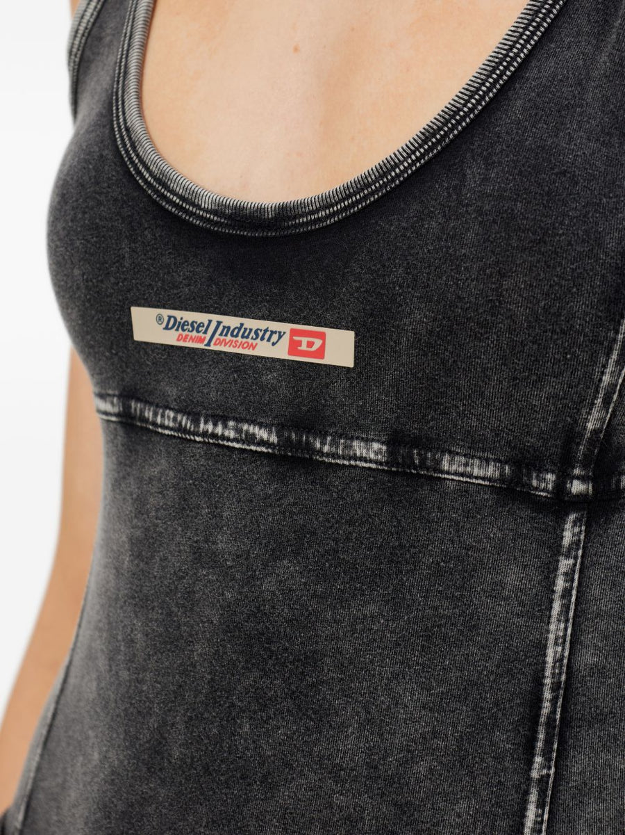 Diesel Phoebe Dnm Logo Patch Applique Bodysuit For Women Versatile Layering Top All Season Streetwear Essential