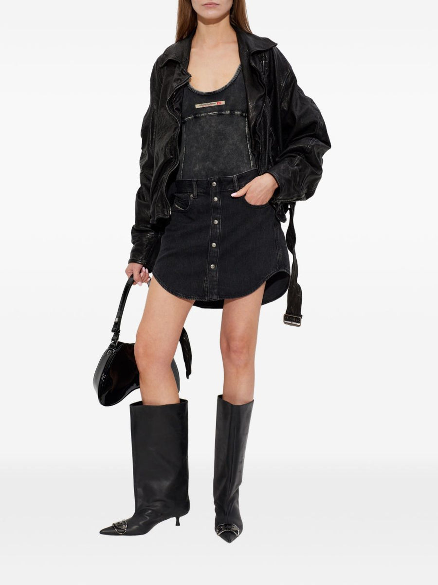 Diesel Phoebe Dnm Logo Patch Applique Bodysuit For Women Versatile Layering Top All Season Streetwear Essential