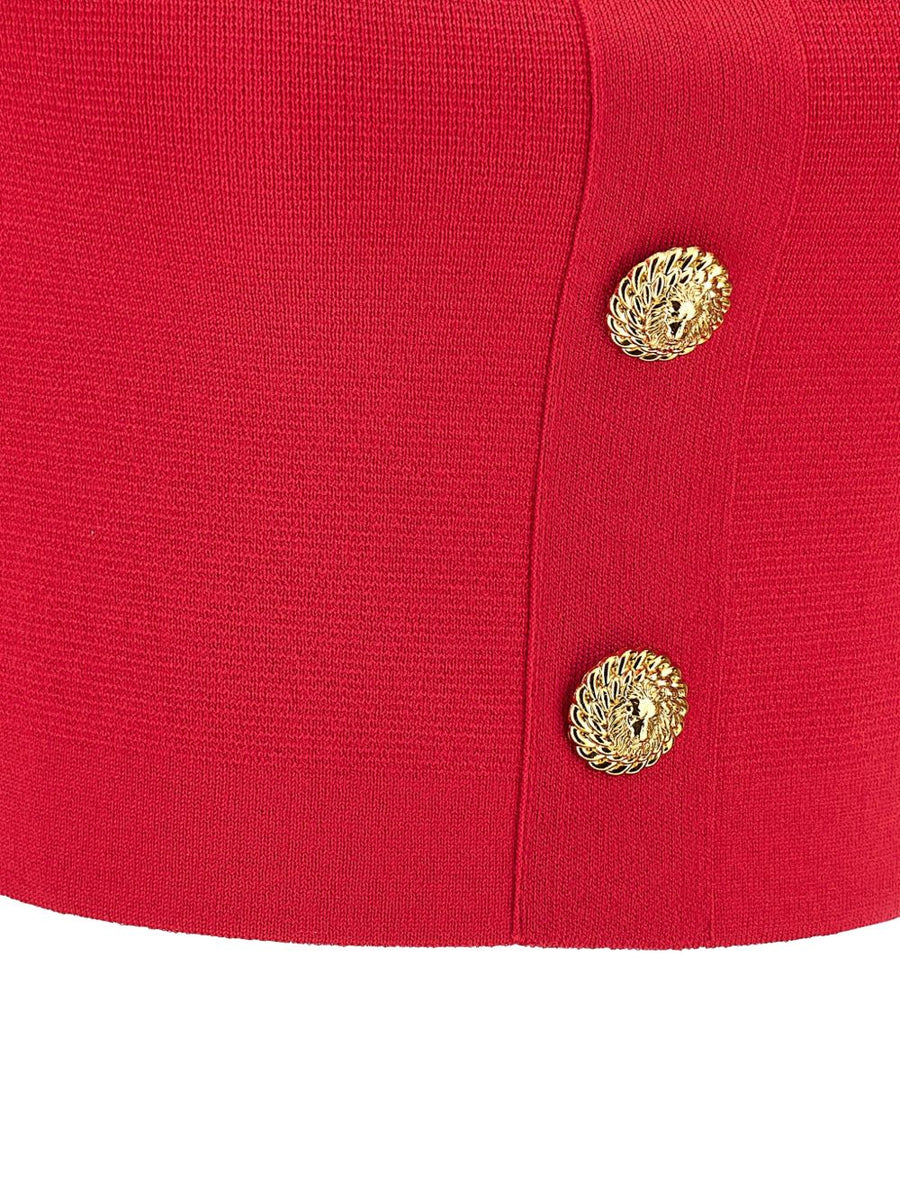 Balmain Knit Bralette Top With Lion Buttons In Fuxia Luxury Square Neckline Topwear For Women