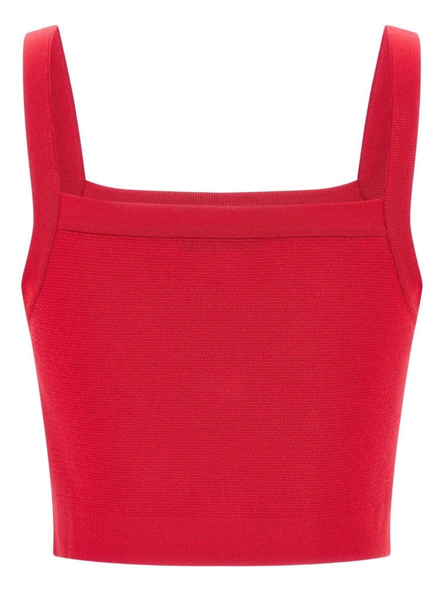 Balmain Knit Bralette Top With Lion Buttons In Fuxia Luxury Square Neckline Topwear For Women