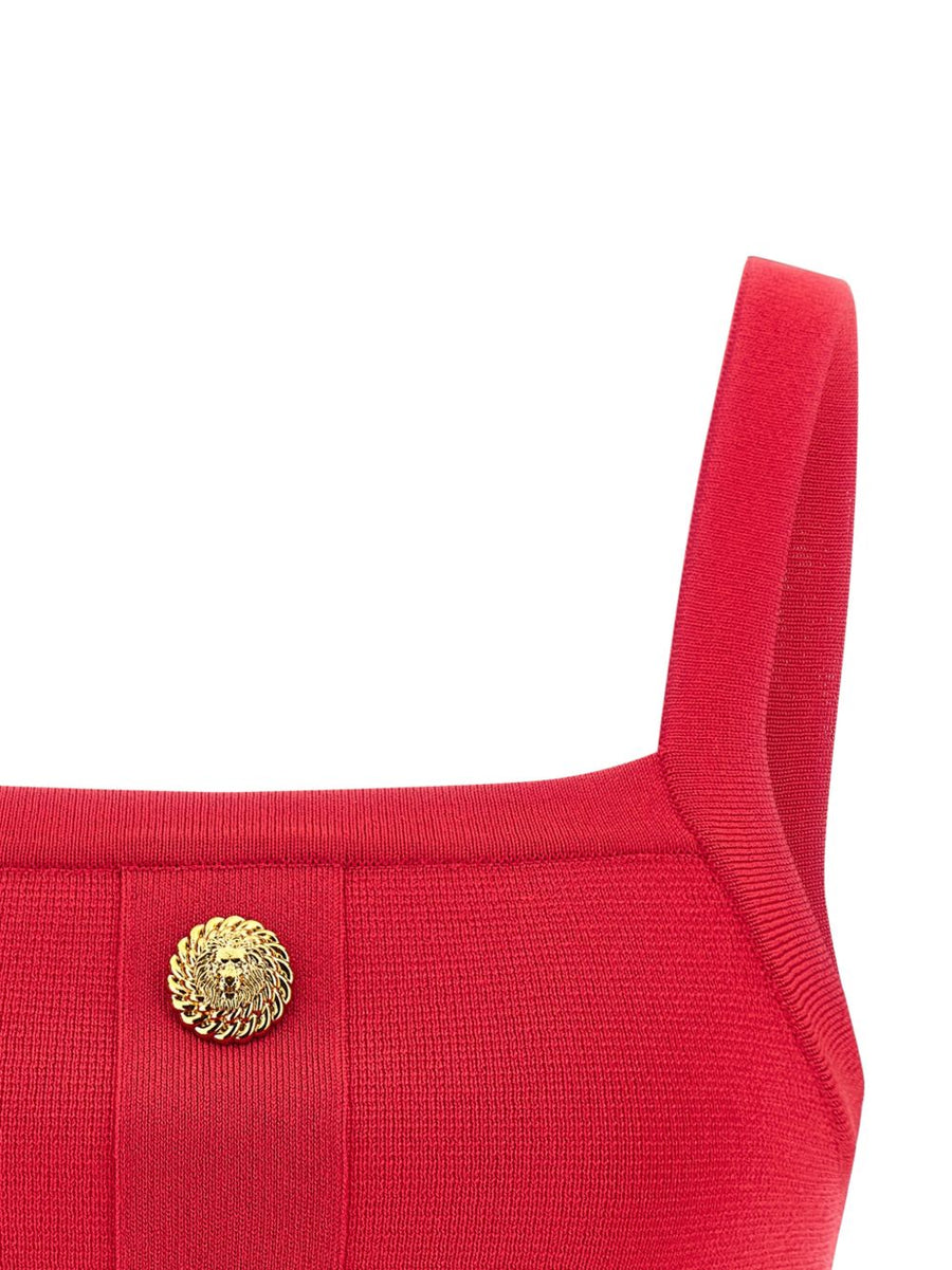 Balmain Knit Bralette Top With Lion Buttons In Fuxia Luxury Square Neckline Topwear For Women