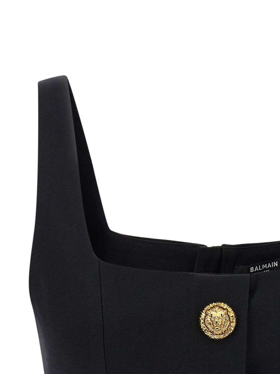 Balmain Cropped Wool Top For Women Luxurious Virgin Wool With Lion Head Buttons And Rear Zip