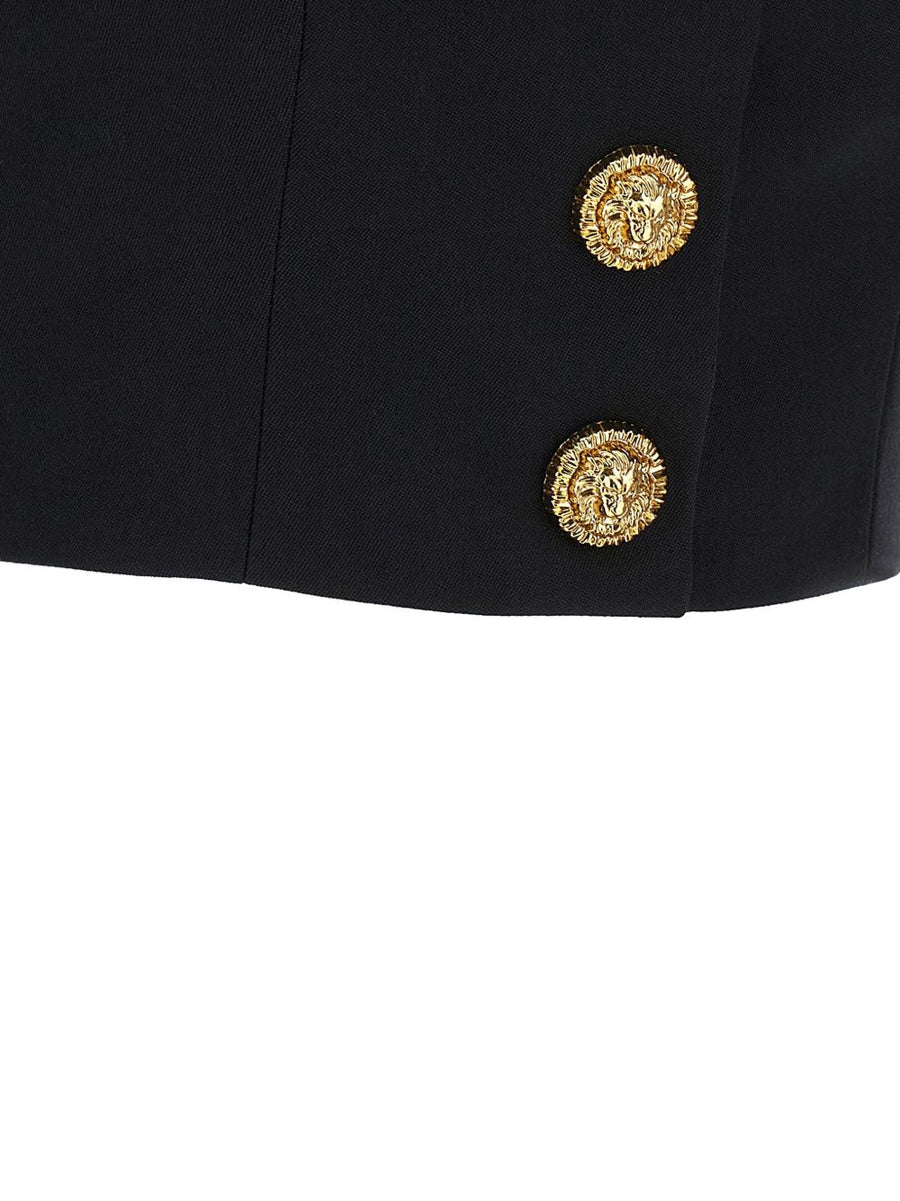 Balmain Cropped Wool Top For Women Luxurious Virgin Wool With Lion Head Buttons And Rear Zip