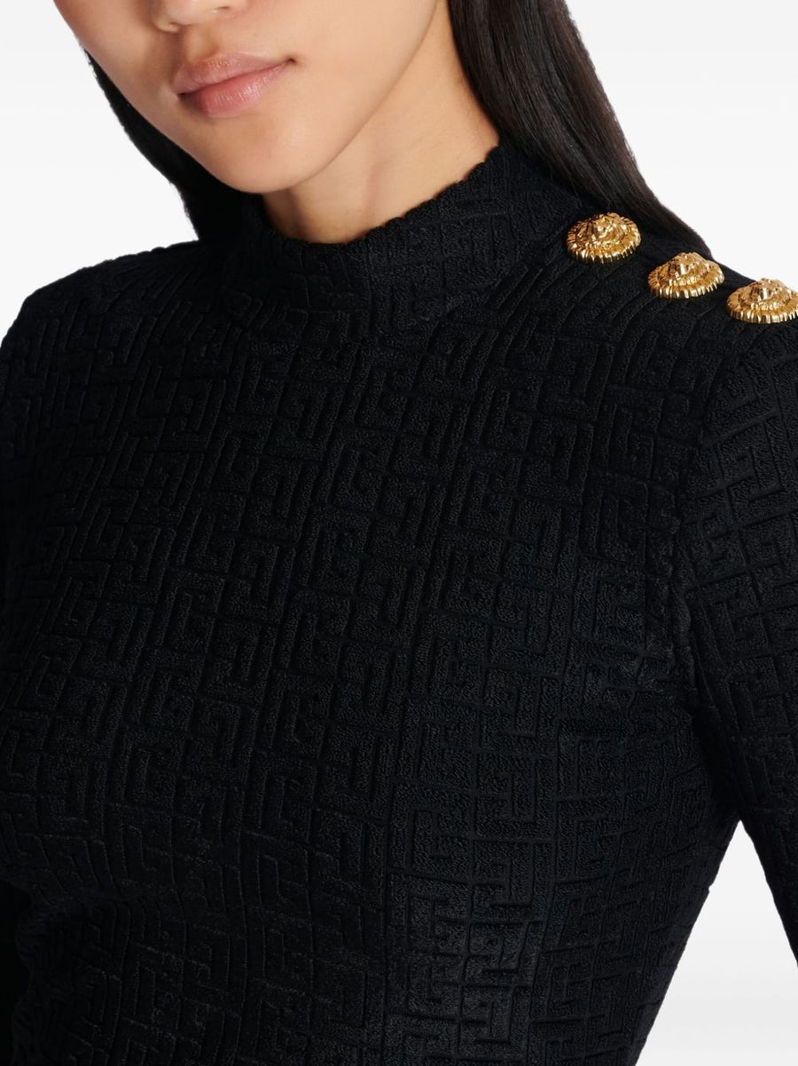 Balmain Monogram High-Neck Top For Women Luxe Bouclette Texture Couture Detailing Versatile Statement Piece