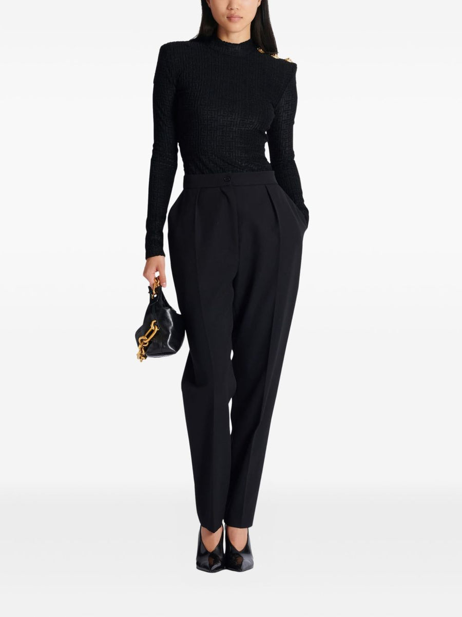 Balmain Monogram High-Neck Top For Women Luxe Bouclette Texture Couture Detailing Versatile Statement Piece