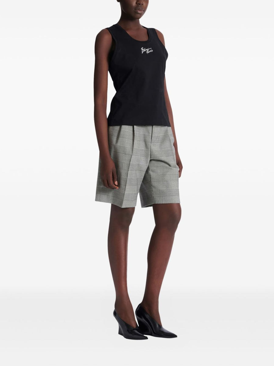 Balmain Logo Cotton Tank Top For Women Organic Black Cotton Round Neck Sleeveless Brush Print Logo Minimal Luxury