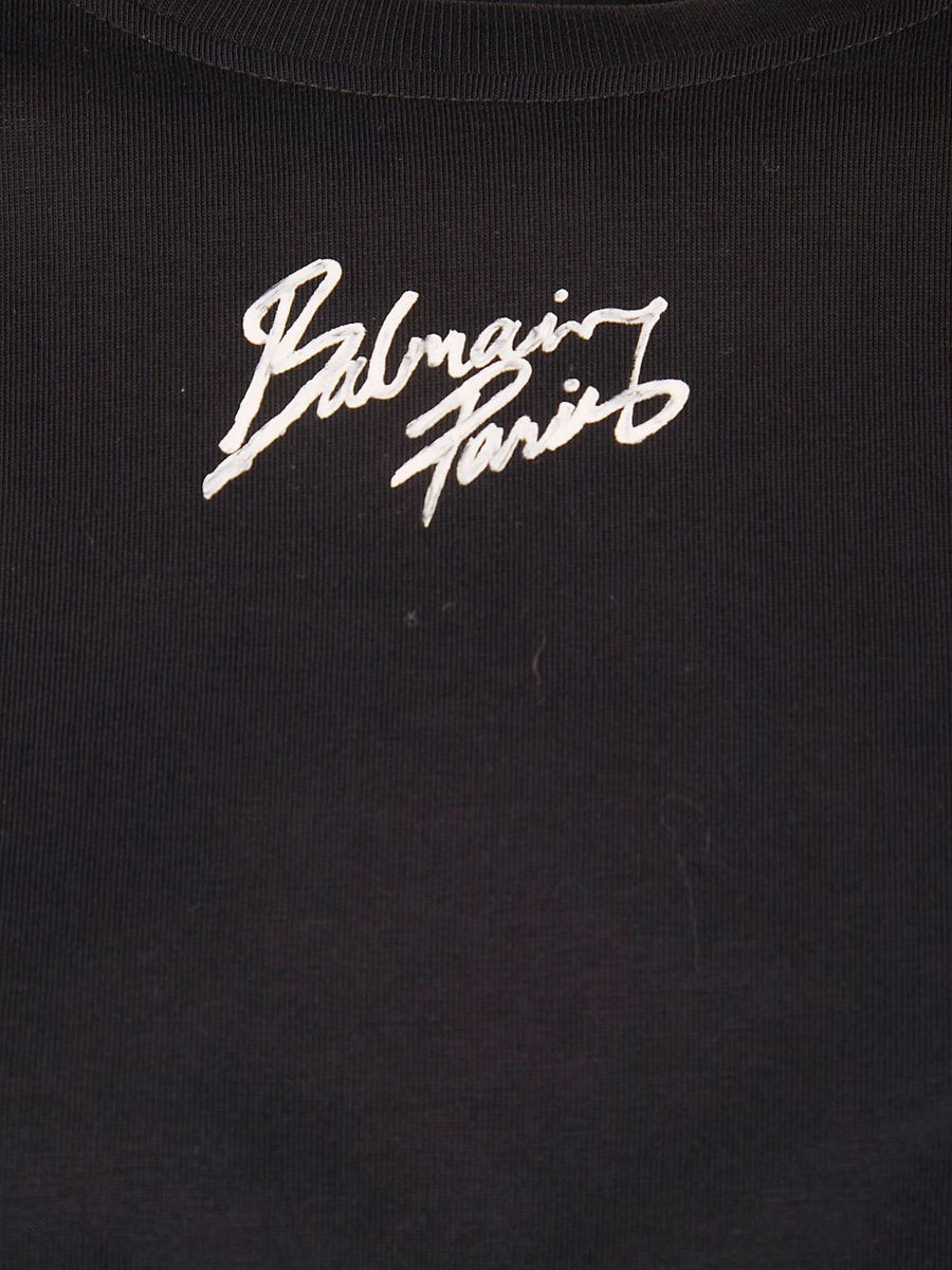 Balmain Logo Cotton Cropped Tee For Women Iconic Hundred Percent Cotton Round Neck Black Soft Breathable Everyday Wear