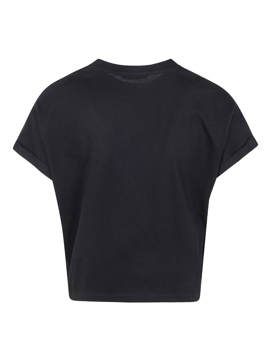 Balmain Logo Cotton Cropped Tee For Women Iconic Hundred Percent Cotton Round Neck Black Soft Breathable Everyday Wear
