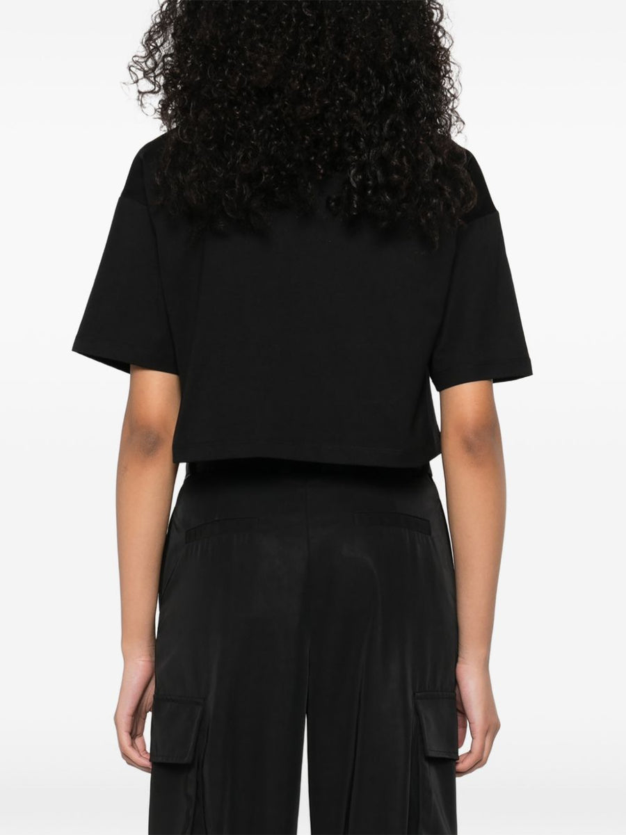 Balmain Cropped T Shirt With Flocked Letter Logo For Women Luxury Graphic Tee Topwear