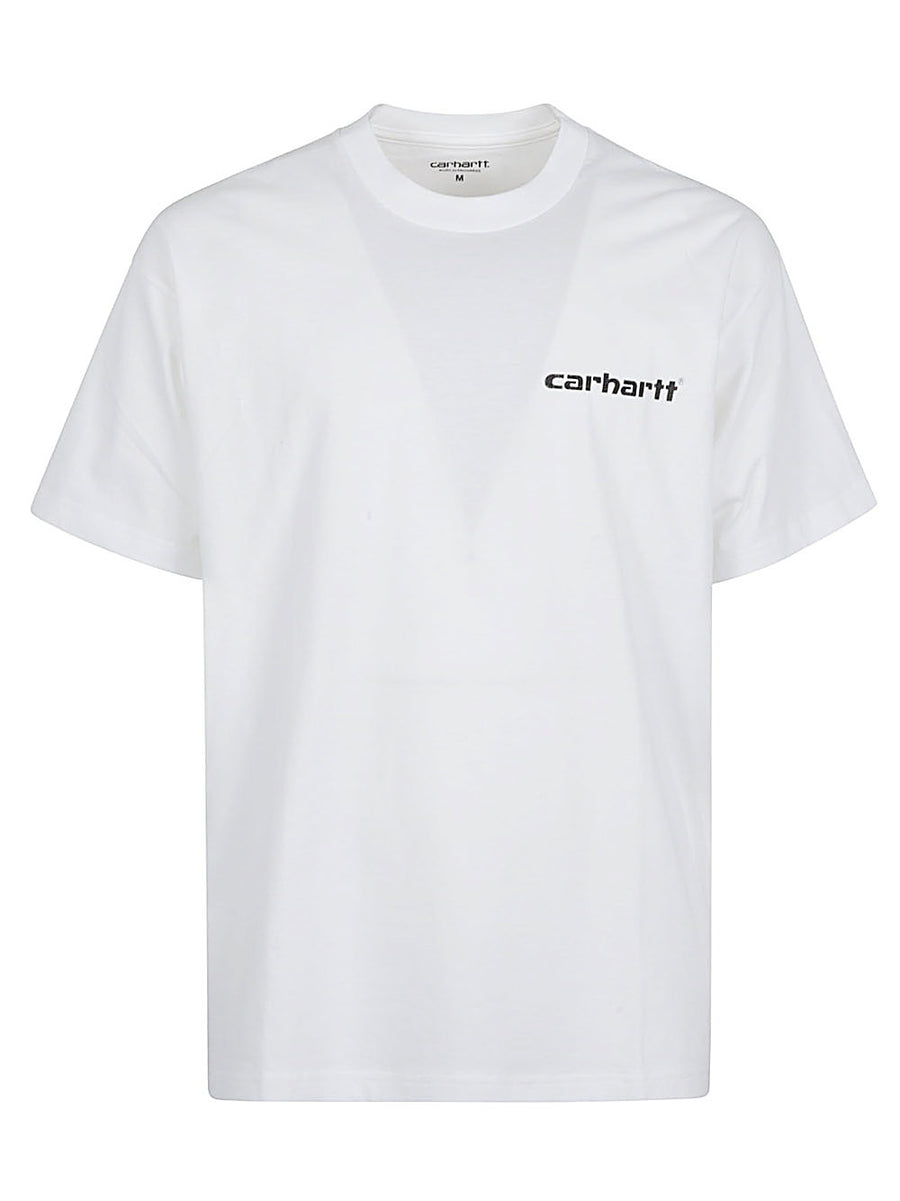 Carhartt WIP Pre Logo Cotton T Shirt For Men White Crew Neck 100 Percent Cotton