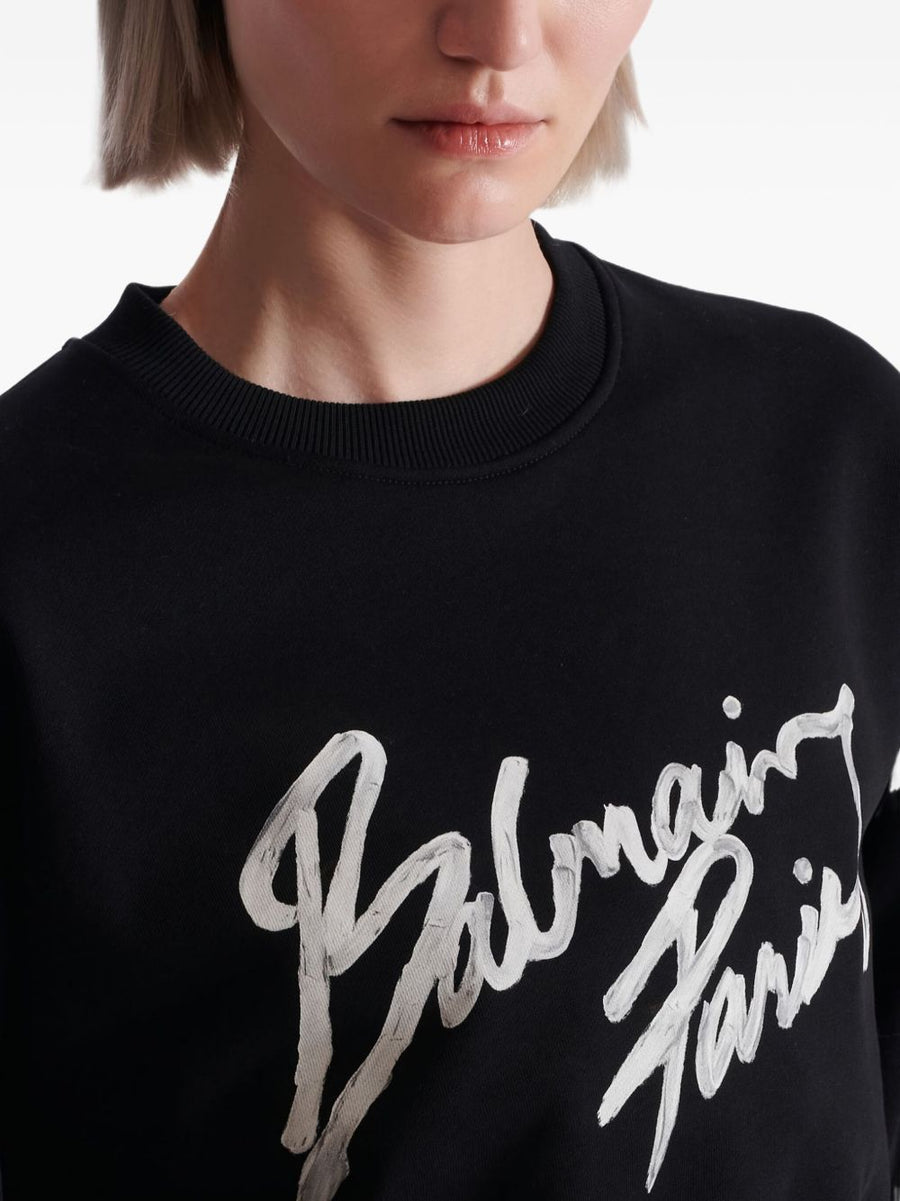 Balmain Logo Cropped Sweatshirt For Women Organic Cotton Premium Luxury Streetwear Capsule
