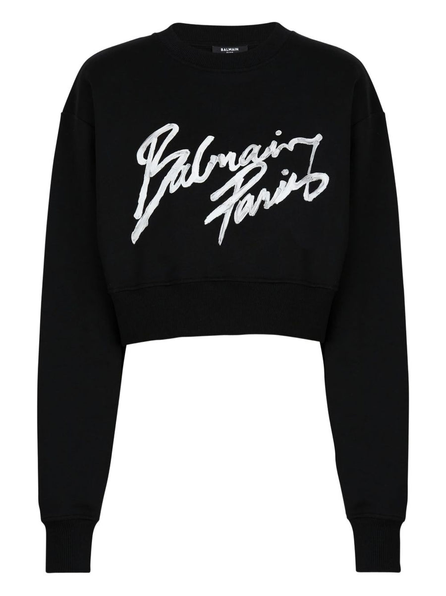 Balmain Logo Cropped Sweatshirt For Women Organic Cotton Premium Luxury Streetwear Capsule
