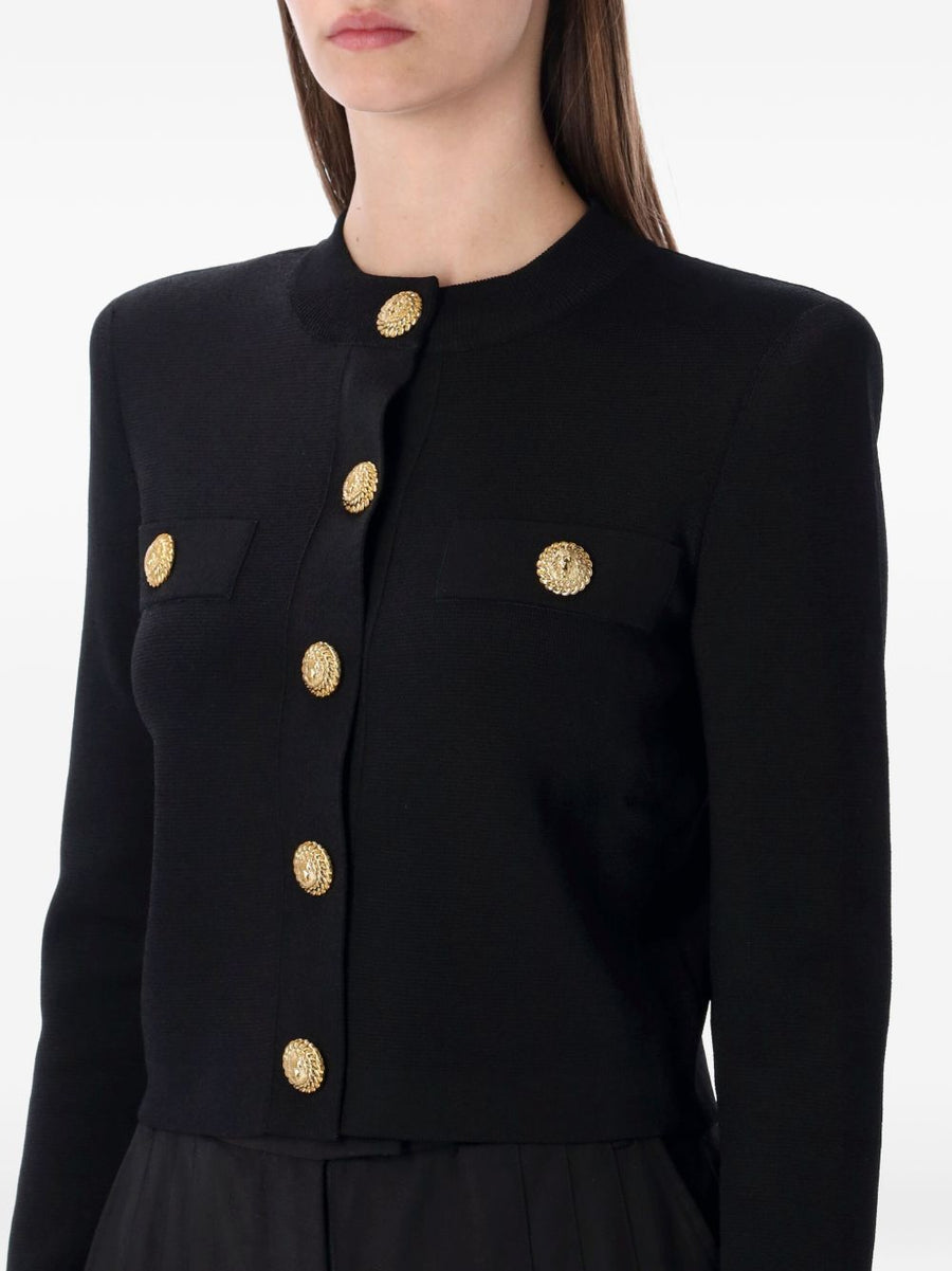 Balmain Buttoned Cardigan For Women Luxury Crewneck With Gold Hardware And Chest Pockets