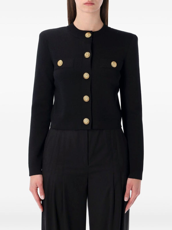 Balmain Buttoned Cardigan For Women Luxury Crewneck With Gold Hardware And Chest Pockets