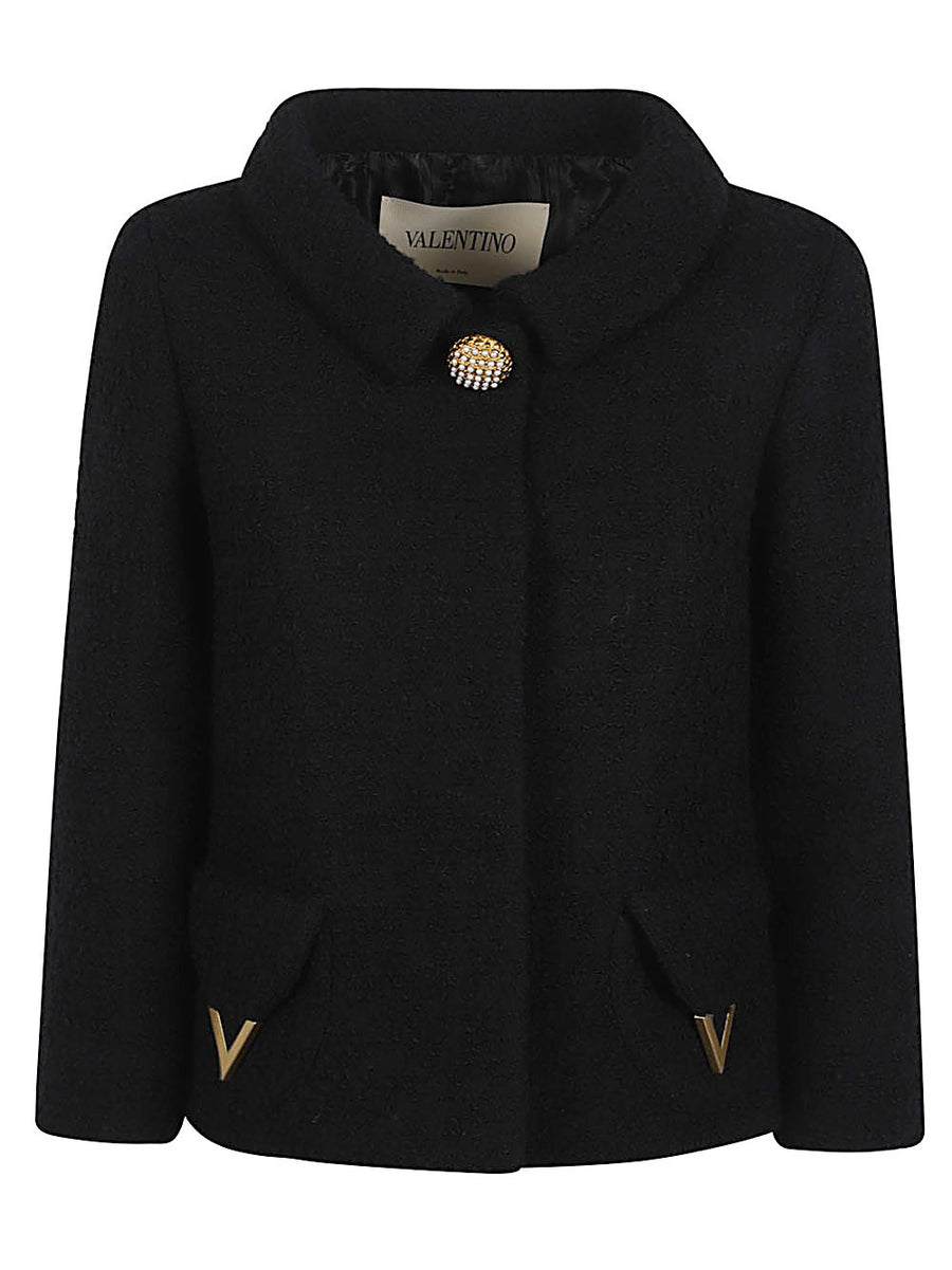 Valentino VLogo Signature Wool Jacket for Women Round Collar Tailored Luxury Outerwear