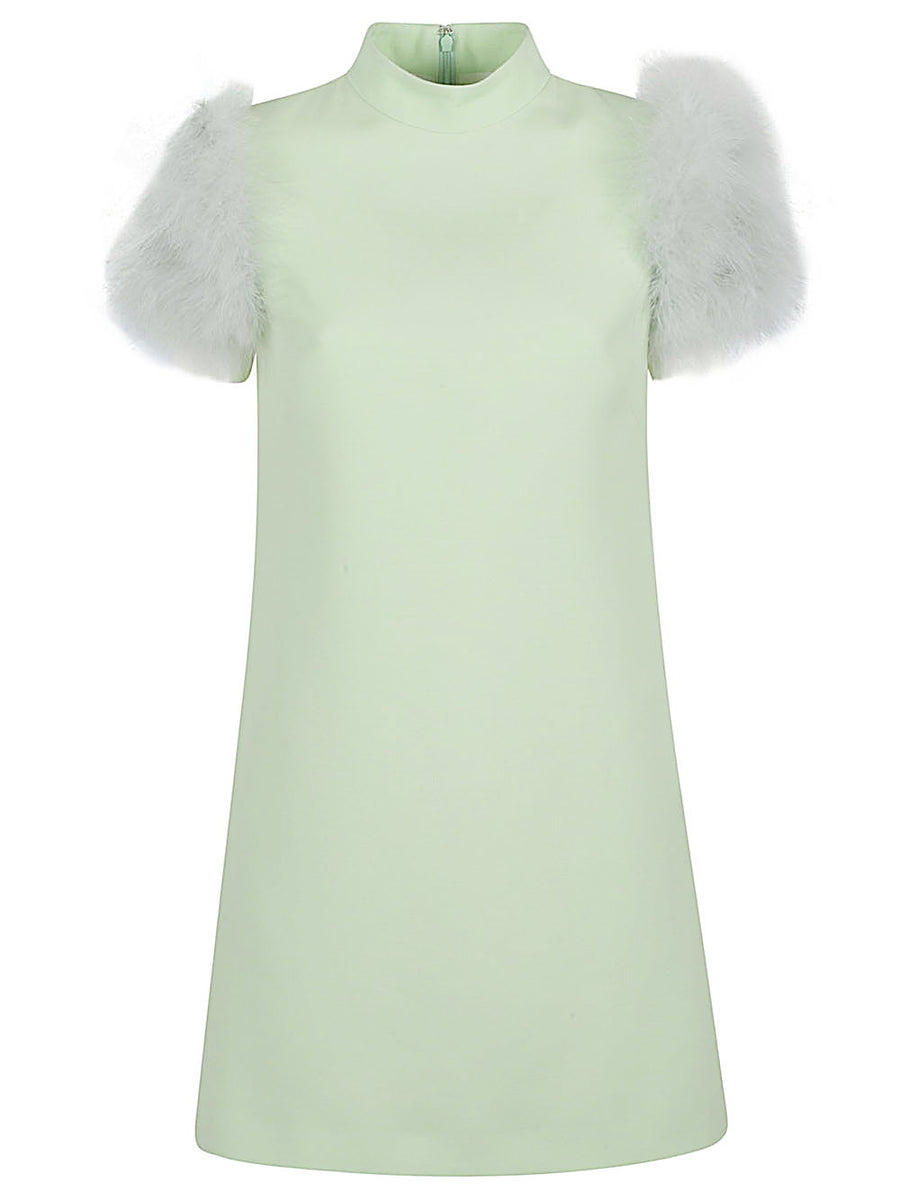 Valentino Feathered Wool Silk Dress For Women With Feather Boa Couture Resort Wear