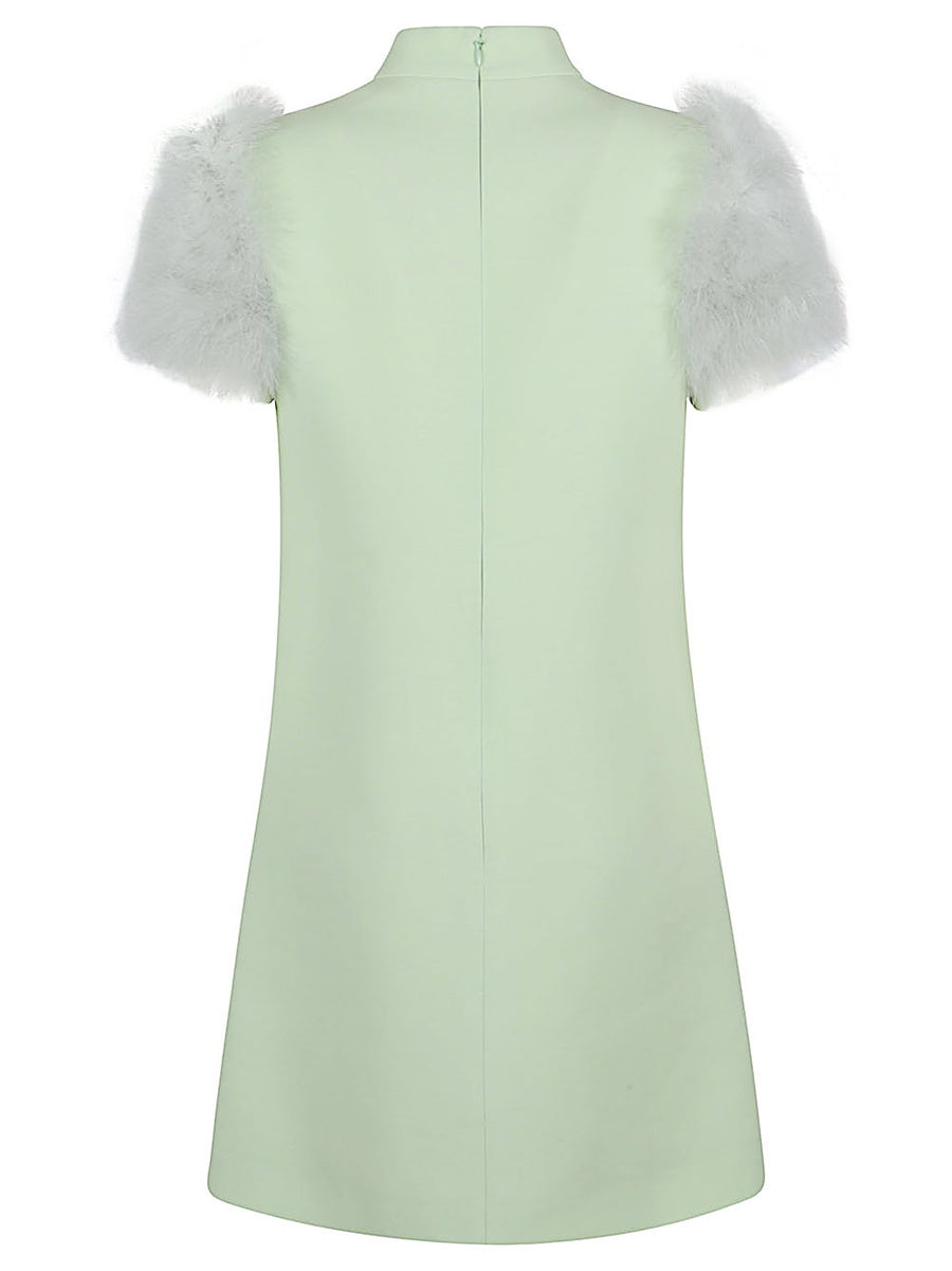 Valentino Feathered Wool Silk Dress For Women With Feather Boa Couture Resort Wear