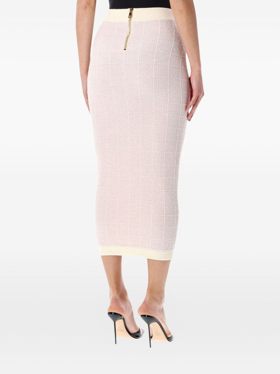 Balmain Tweed Long Skirt Light Pink for Women with Timeless Texture and Refined Silhouette